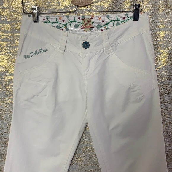 VIA Delle Rose White 100% Cotton Cropped Capris Size S - Picture 3 of 13